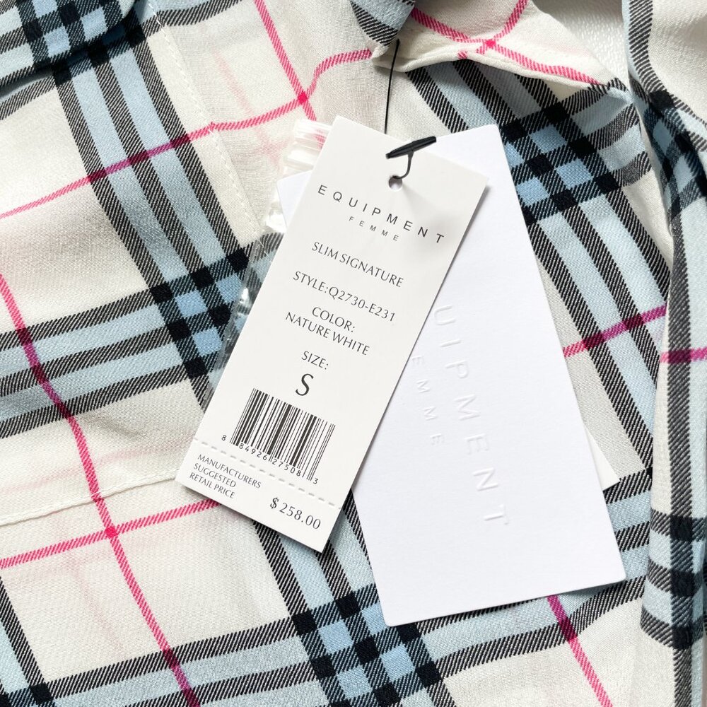 Equipment Slim Signature Silk Shirt Nature White Plaid Size Small NEW NWT - Picture 4 of 6